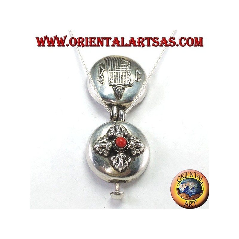 Colgante Gao Kalachakra en plata con doble dorje y coral