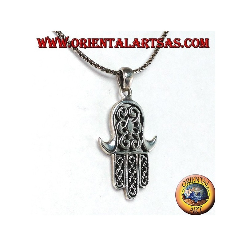 Pendentif en argent 925 ‰ main de Miriam de Fatima Hamsa sculptée