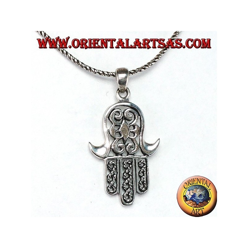 Pendentif en argent 925 ‰ main de Miriam de Fatima Hamsa sculptée