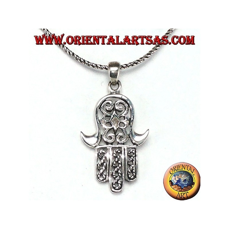 Ciondolo in argento 925‰ mano di Miriam di Fatima Hamsa intagliata