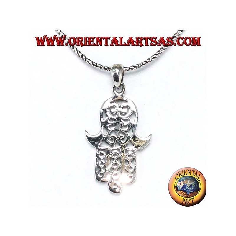 Pendentif en argent 925 ‰ main de Miriam de Fatima Hamsa sculptée
