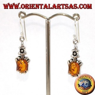 Boucles d'oreilles pendantes en argent avec ambre ovale