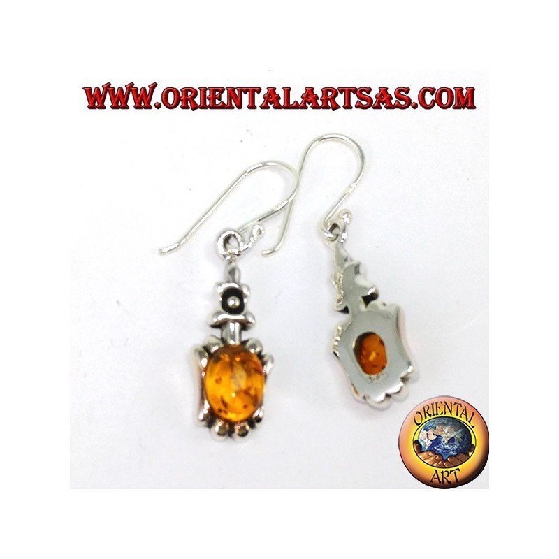 Boucles d'oreilles pendantes en argent avec ambre ovale