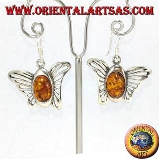 Orecchini in argento farfalla  con ambra ovale 