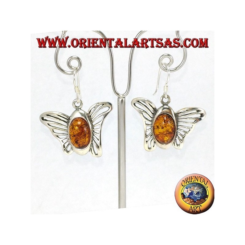 Boucles d'oreilles papillon en argent avec ambre ovale