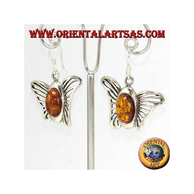 Boucles d'oreilles papillon en argent avec ambre ovale