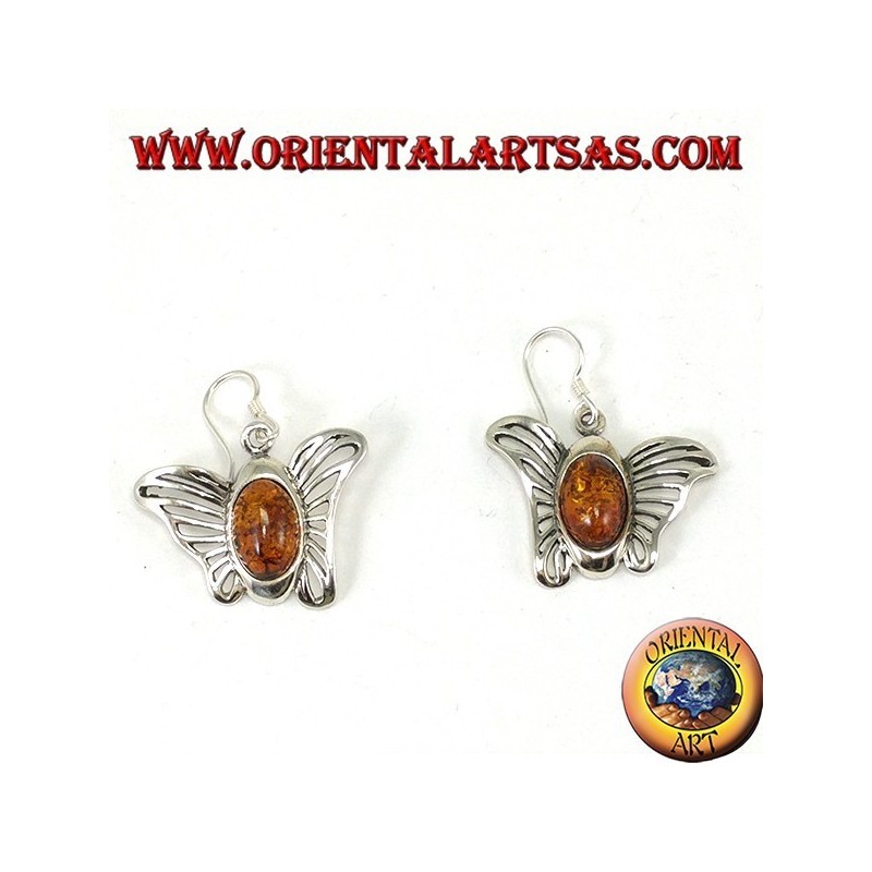 Boucles d'oreilles papillon en argent avec ambre ovale