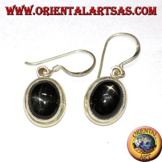 Boucles d'oreilles en argent avec étoile noire (Diopside étoilé) ovale