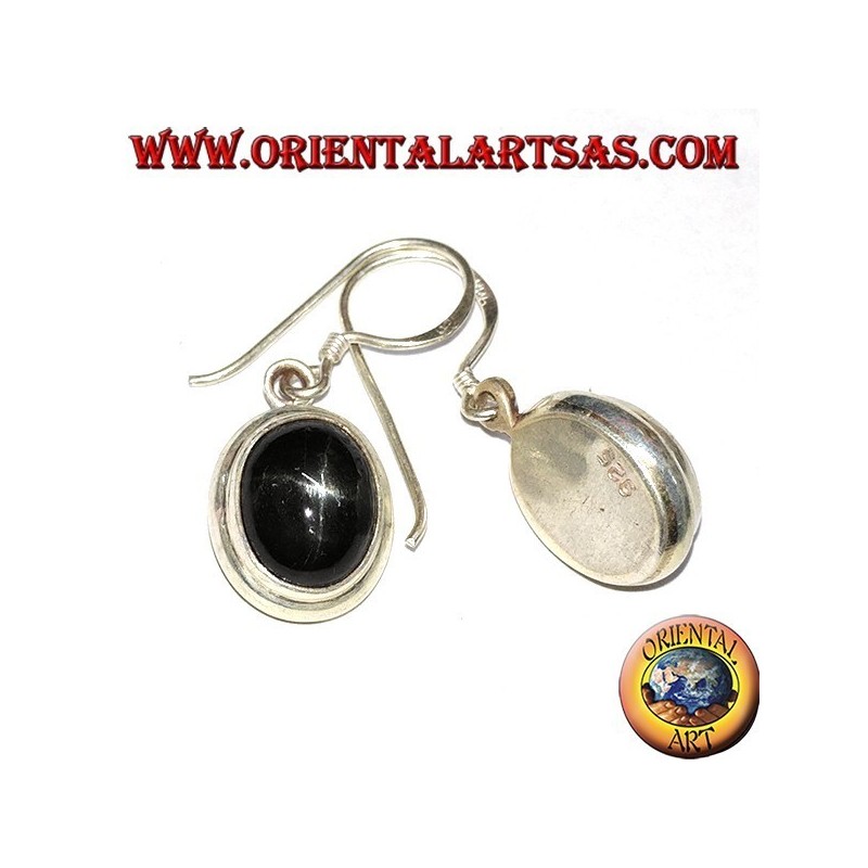 Orecchini pendenti in argento con Black star ( Diopside stellato ) ovale