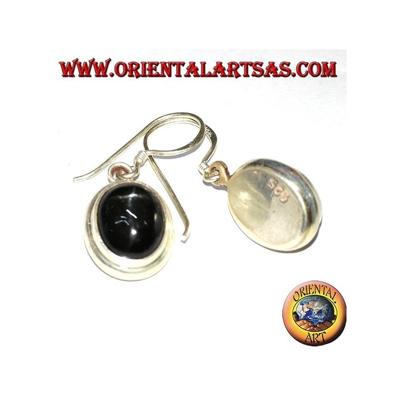 Boucles d'oreilles en argent avec étoile noire (Diopside étoilé) ovale