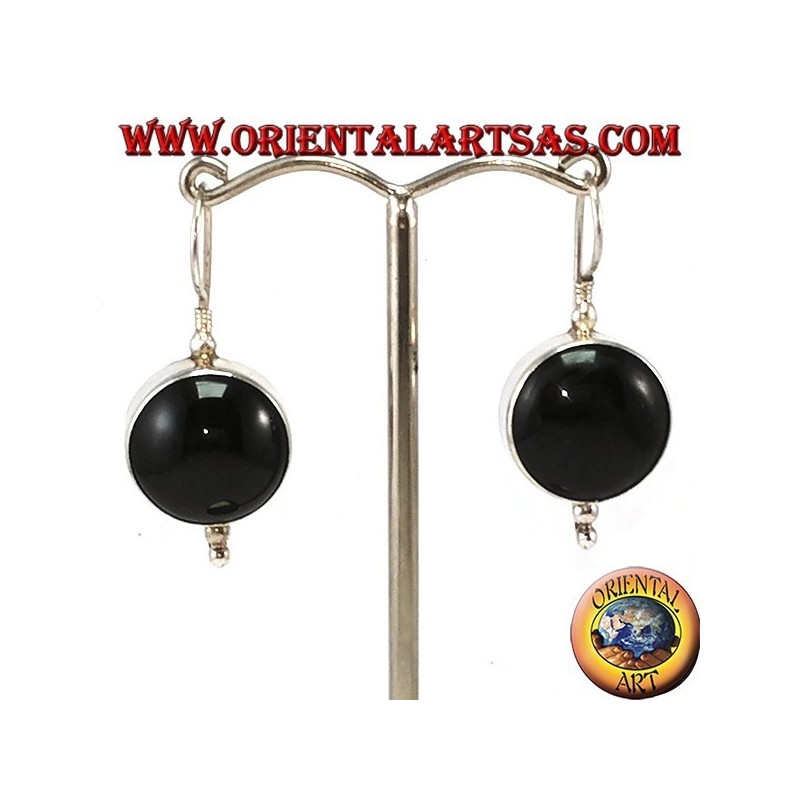Simple silver earrings with large round onyx