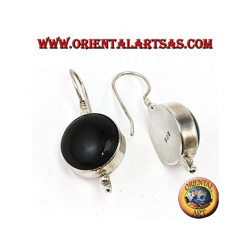 Boucles d'oreilles simples en argent avec un grand onyx rond