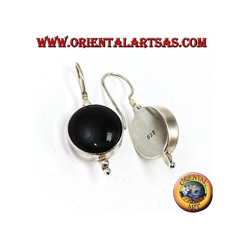 Simple silver earrings with large round onyx