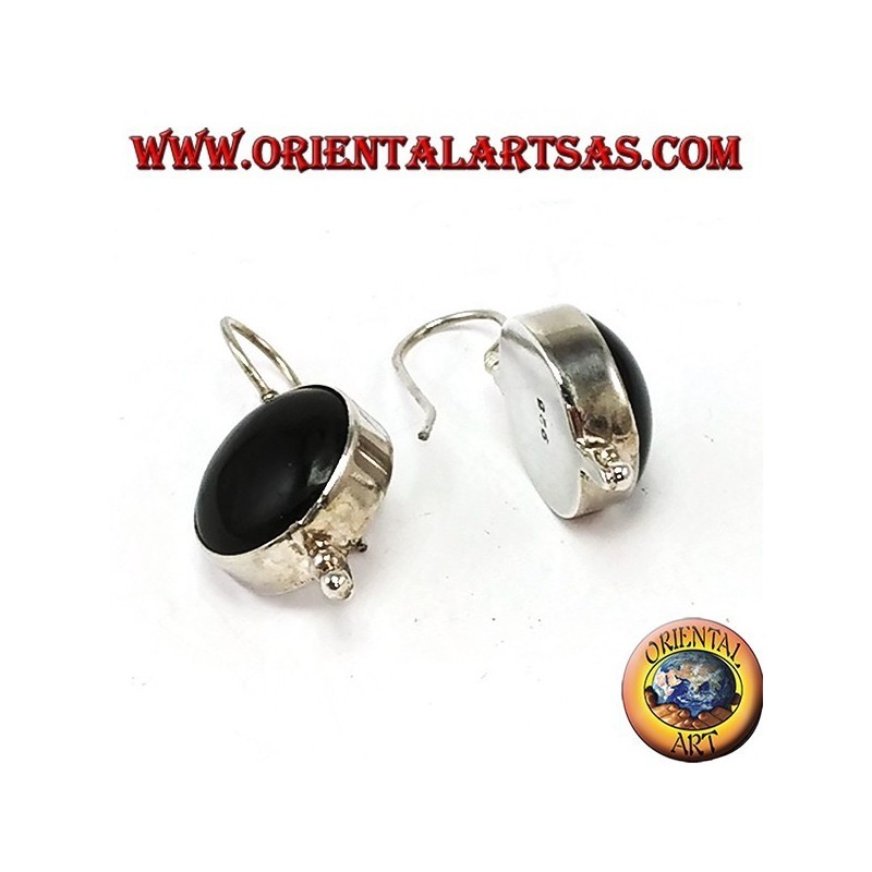 Simple silver earrings with large round onyx
