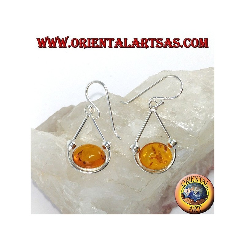Pendientes colgantes simples de plata con ámbar ovalado