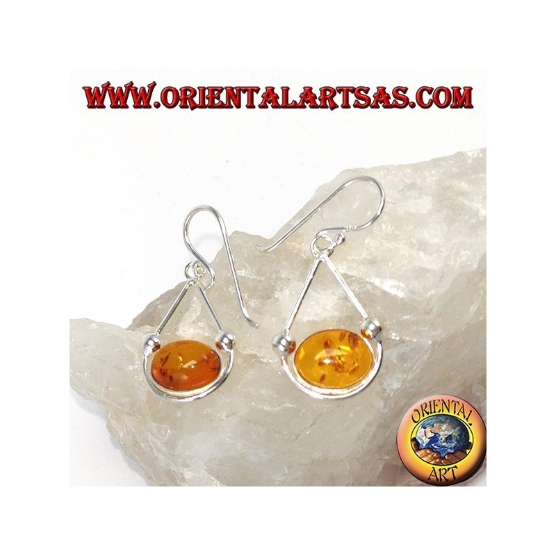 Boucles d'oreilles simples pendantes en argent avec ambre ovale