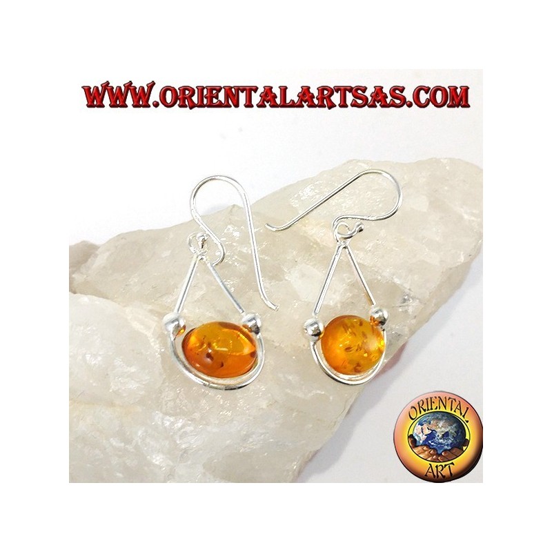 Boucles d'oreilles simples pendantes en argent avec ambre ovale