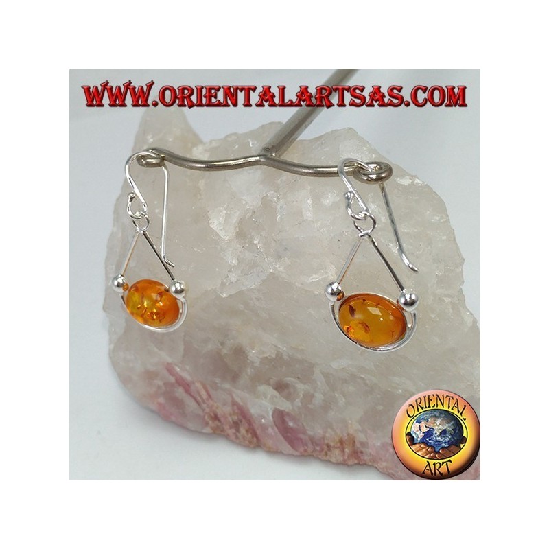 Orecchini in argento pendente semplice con ambra ovale