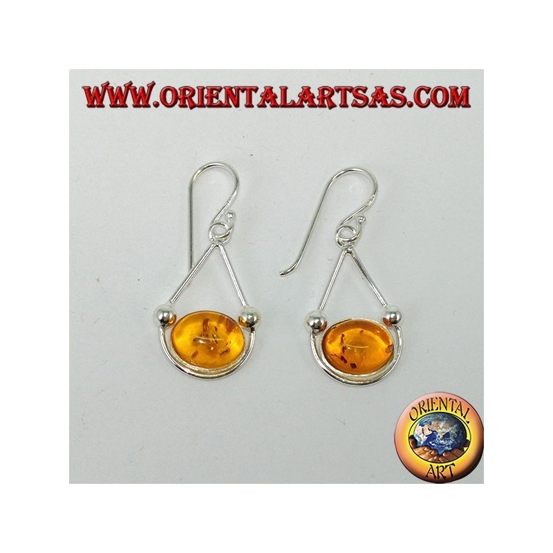 Pendientes colgantes simples de plata con ámbar ovalado