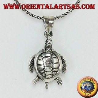 Silver pendant, moving sea turtle moving (large)