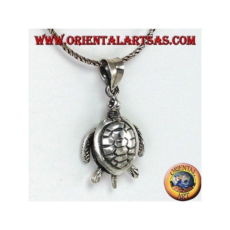 Silver pendant, moving sea turtle moving (large)