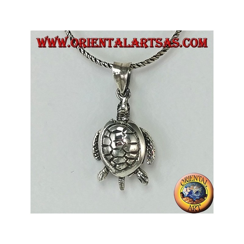 Silver pendant, moving sea turtle moving (large)