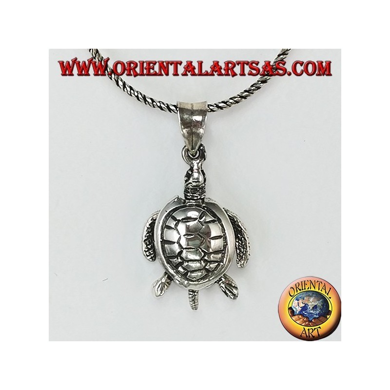 Silver pendant, moving sea turtle moving (large)