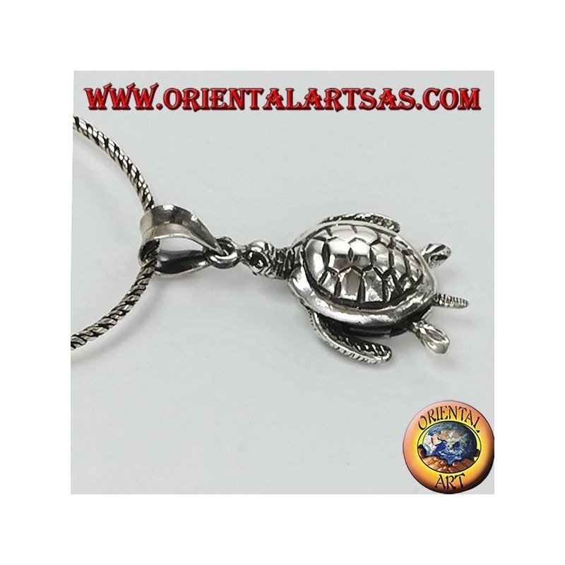 Silver pendant, moving sea turtle moving (large)