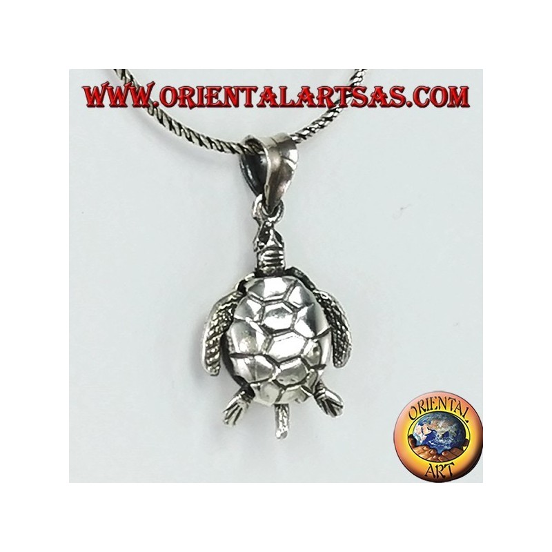 Silver pendant, moving sea turtle moving (large)