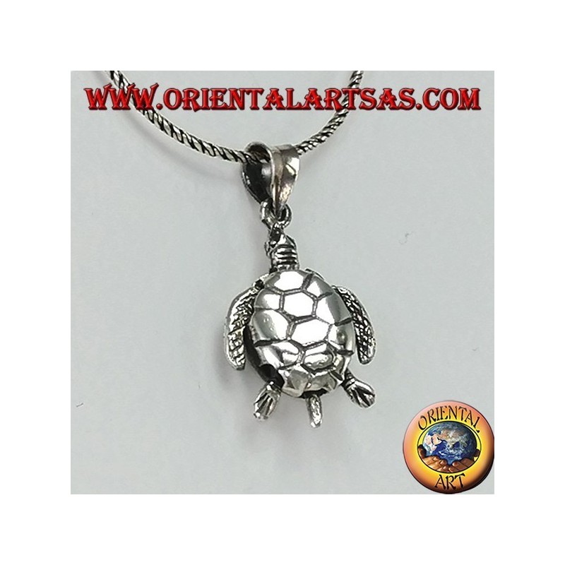 Silver pendant, moving sea turtle moving (large)