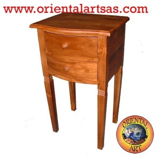 Table de chevet 2 tiroirs avec des pieds hauts en teck