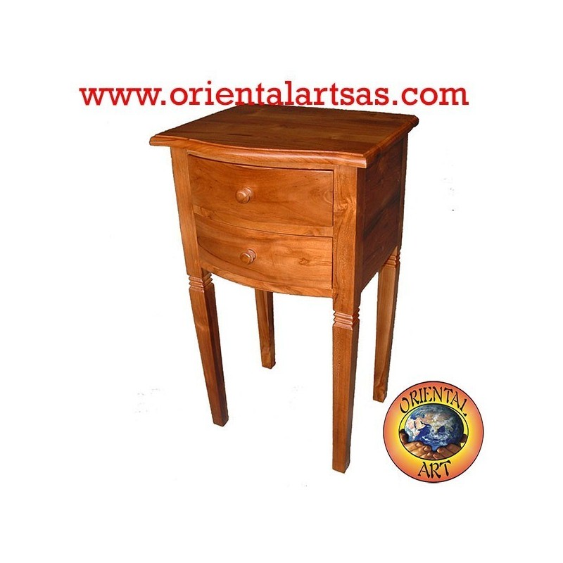 Table de chevet 2 tiroirs avec des pieds hauts en teck