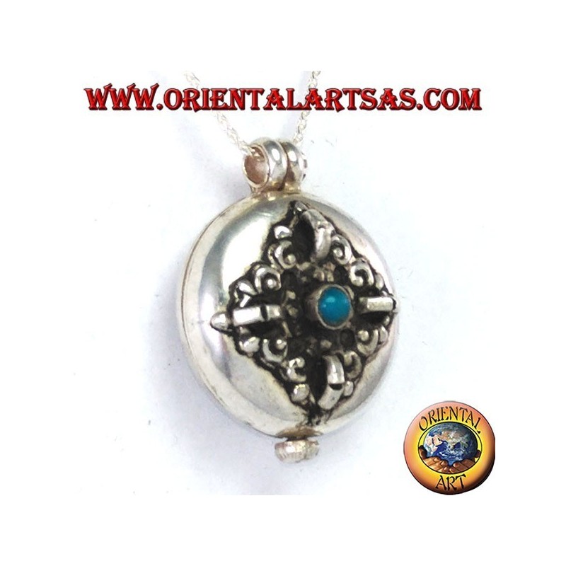 Gao Kalachakra pendant in silver with double dorje and turquoise
