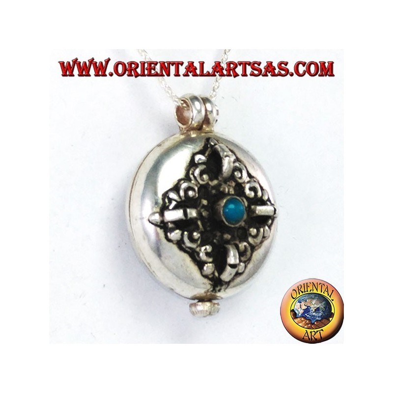 Gao Kalachakra pendant in silver with double dorje and turquoise