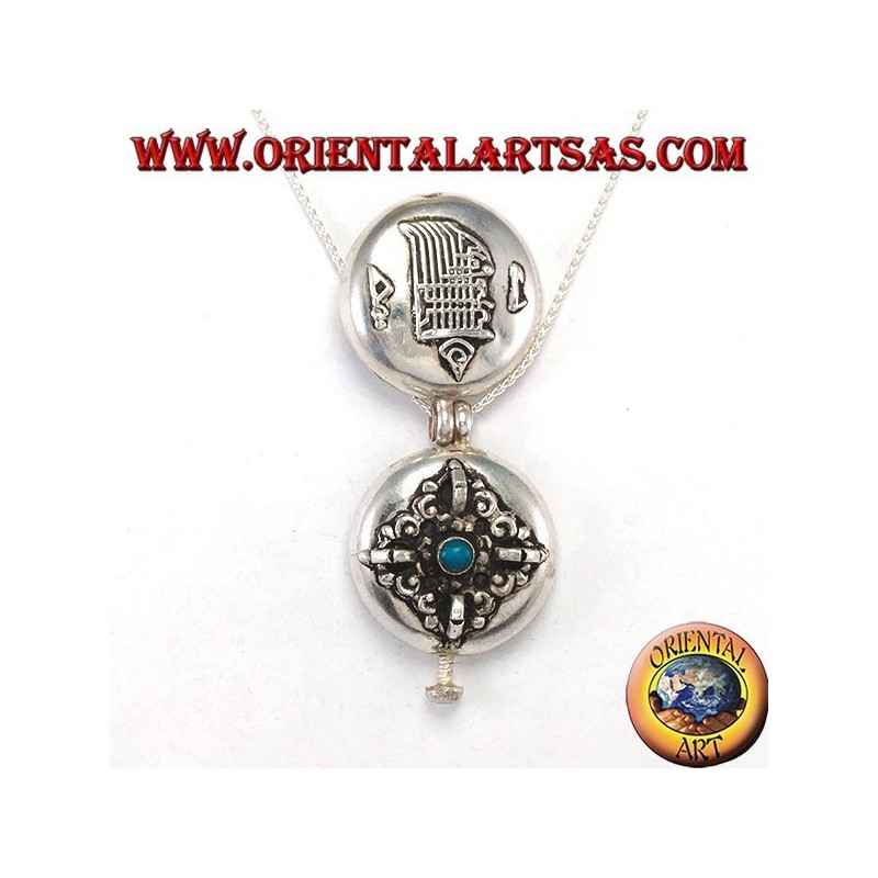 Colgante Gao Kalachakra en plata con doble dorje y turquesa