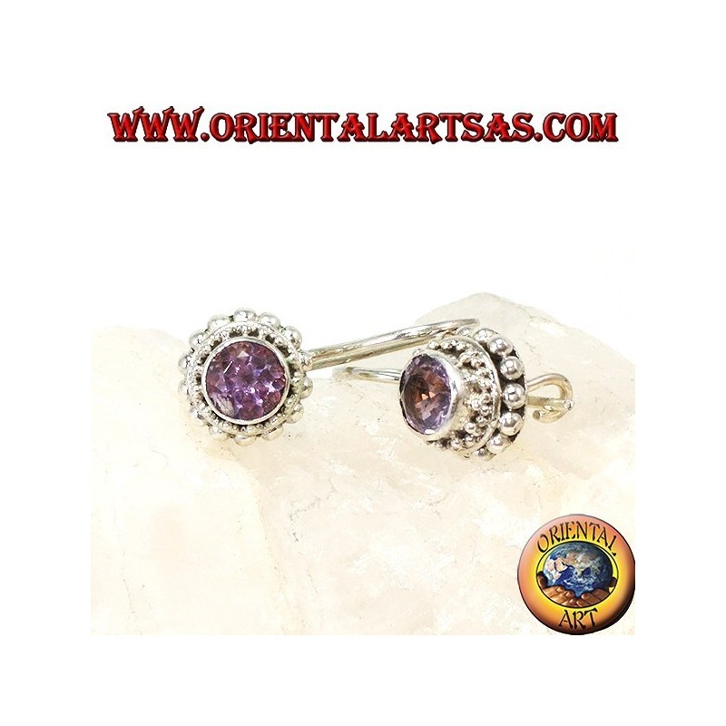 Boucles d'oreilles en argent avec petite améthyste ronde à facettes