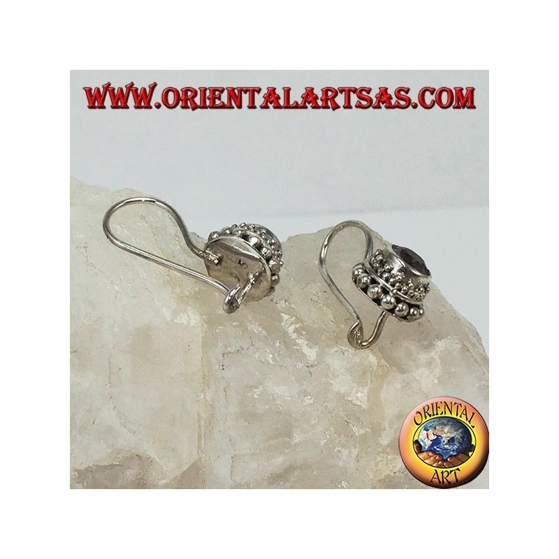 Silver earrings with small faceted round Amethyst