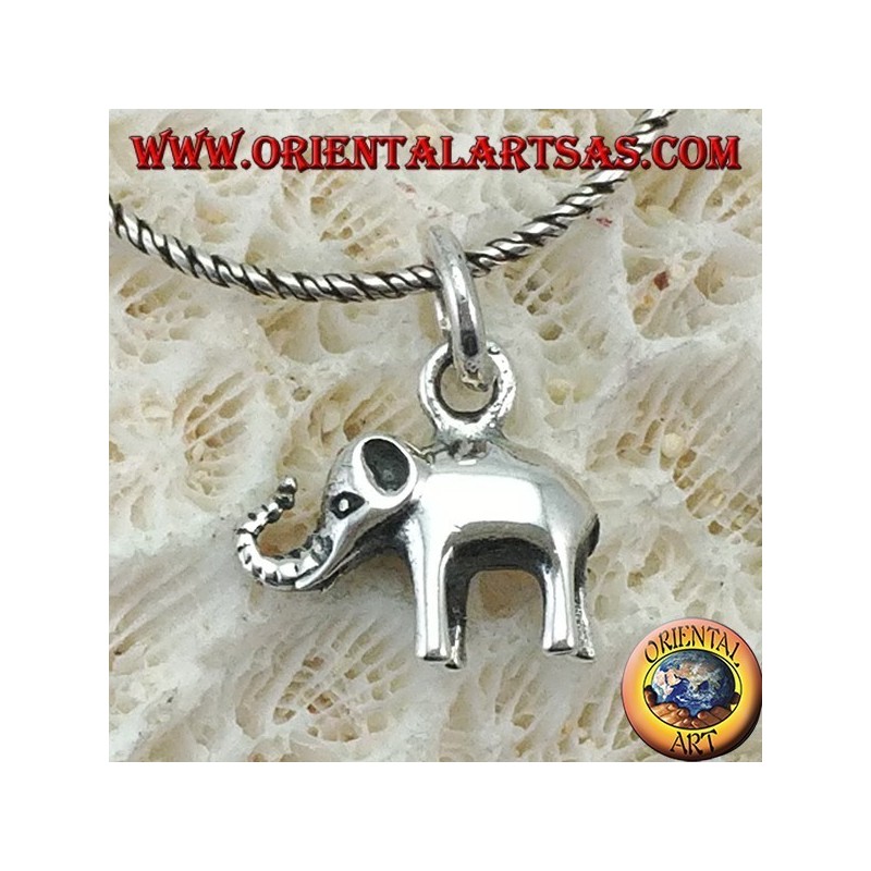 Small elephant silver pendant with proboscis up