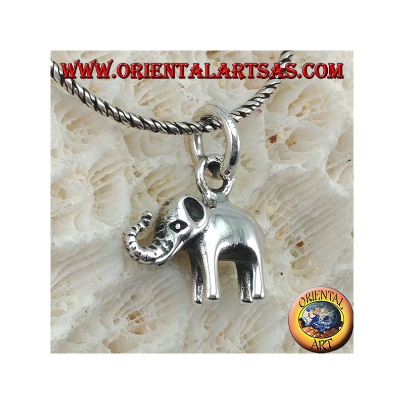 Small elephant silver pendant with proboscis up