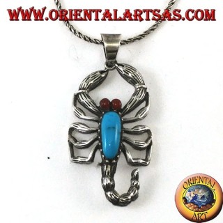 Silver pendant, scorpion with turquoise and carnelian eyes