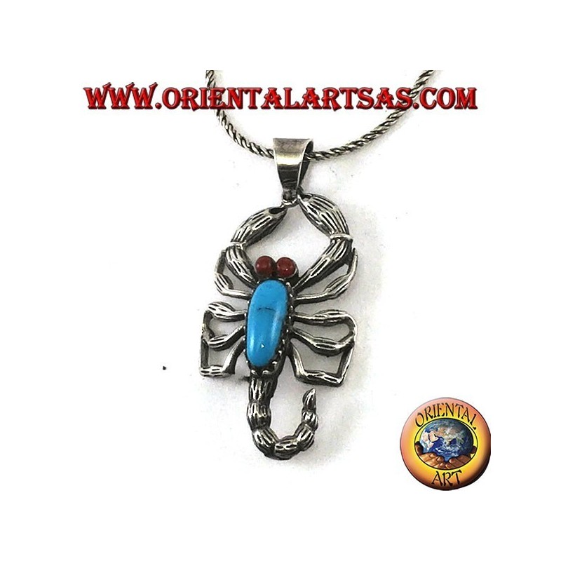 Silberner Anhänger, Skorpion mit türkisen und Karneolaugen