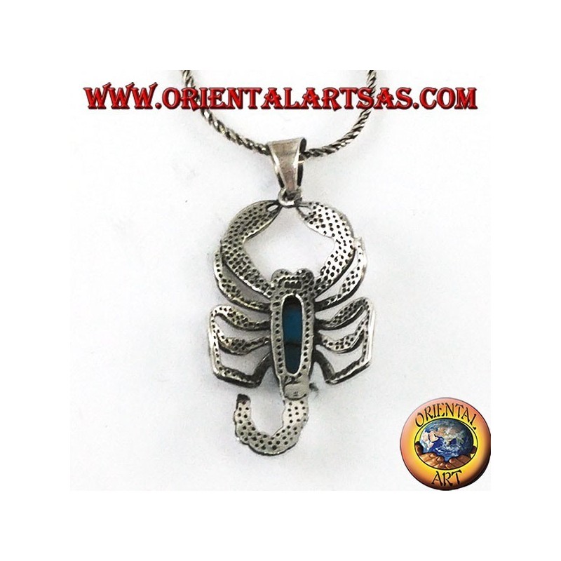 Silver pendant, scorpion with turquoise and carnelian eyes