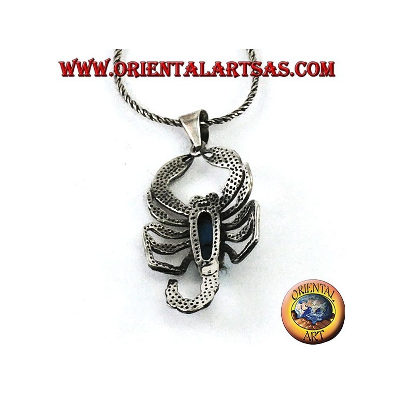 Silver pendant, scorpion with turquoise and carnelian eyes