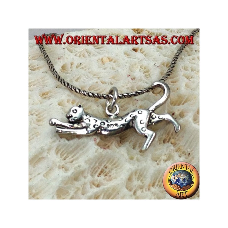 Silver pendant, running cheetah