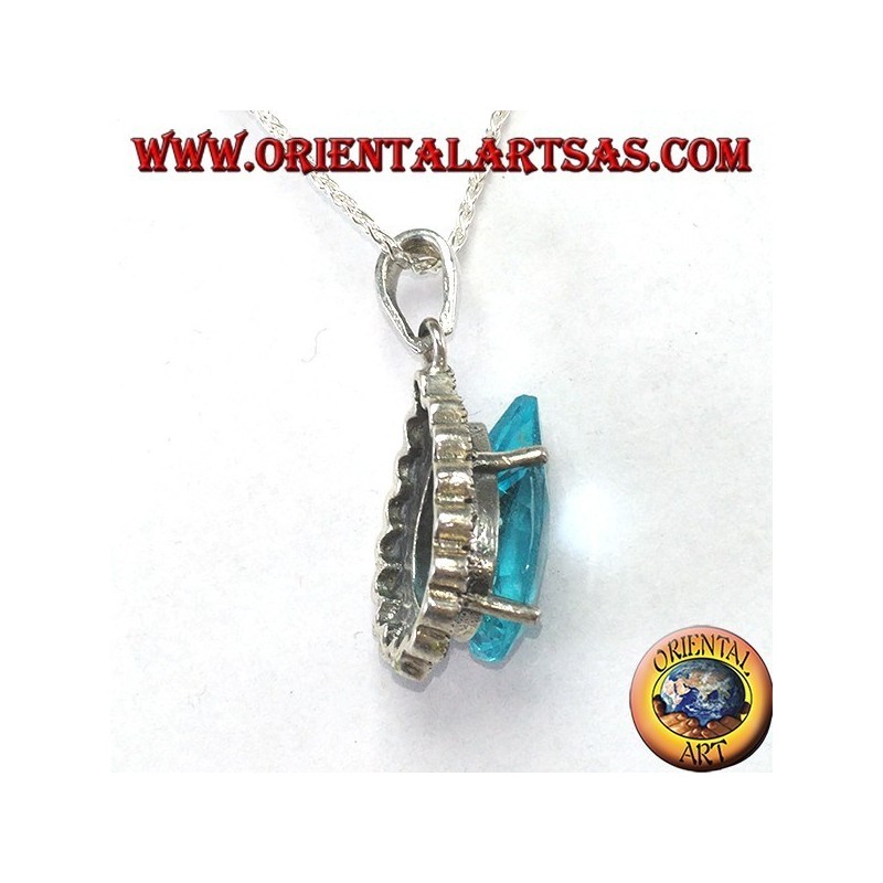 Colgante de plata con topacio azul en forma de gota con marcasitas