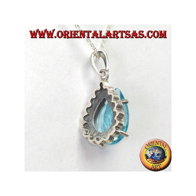 Silver pendant with blue drop-shaped Topaz with marcasites