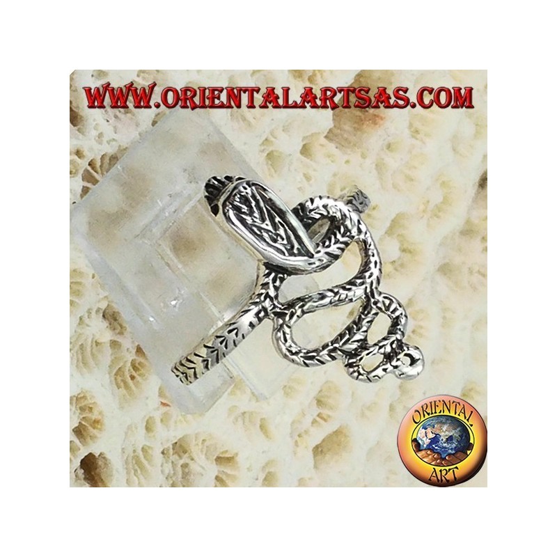 Silver ring in the shape of a cobra snake