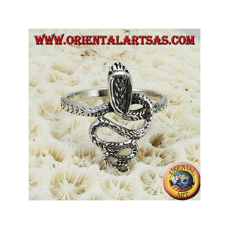 Anillo de plata en forma de serpiente cobra