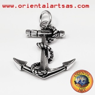 Colgante Ancla en Plata 925 con Cuerda Trenzada