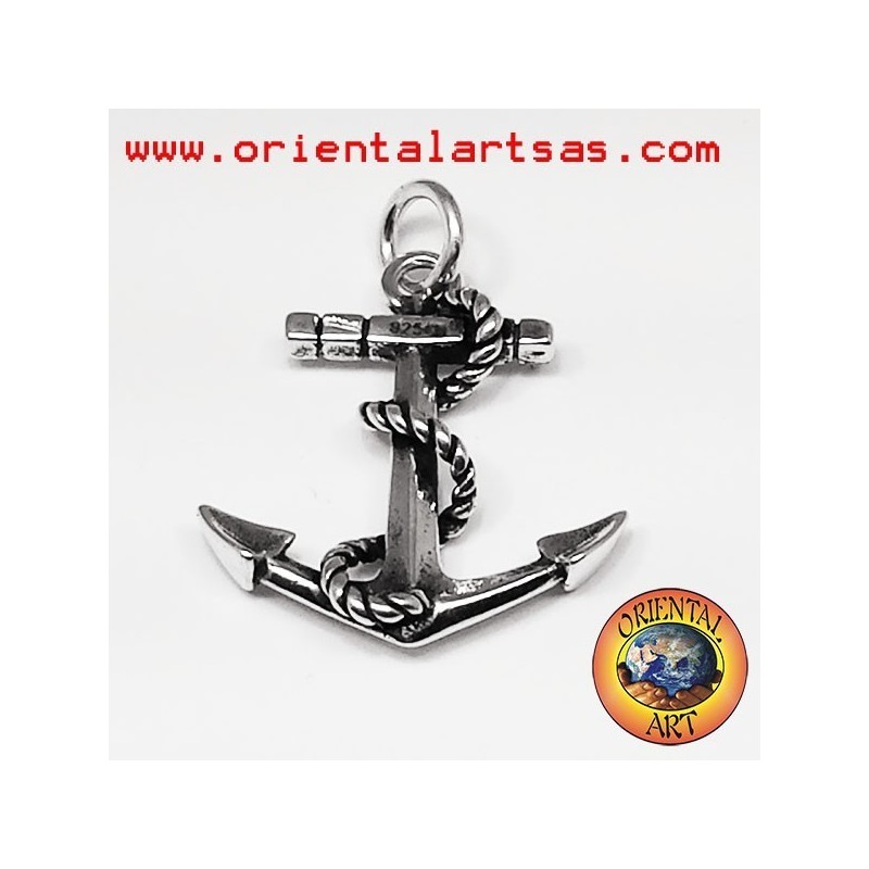 Sterling Silver 925 Anchor Pendant with Wrapped Rope